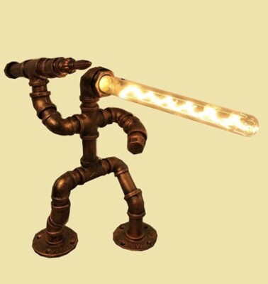 Handarbeit Lampe Vintage Industrie Stil Retro Hand Made Pfeife Schreibtischlampe Tischlampe