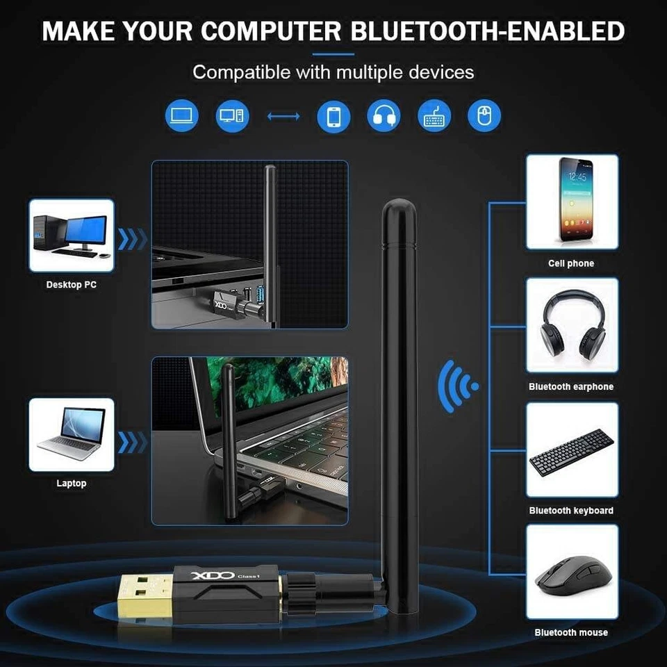 XDO BT802 Long Range USB Bluetooth Adapter PC Class 1 5.1 + EDR 328FT/100M Wi... - Bild 3 von 4