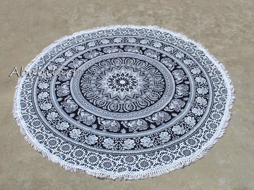 48" Beach Roundie Hippie Mandala Round Tapestry Boho Yoga Mat Bohemian Sheet US - Picture 33 of 149