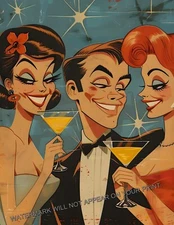 Ladies Man Martini Cocktail Bar Retro Mid Century Modern Art Print 8.5X11