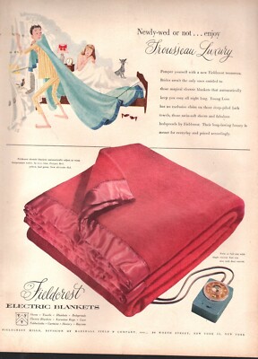 1951 Vintage ad Fieldcrest Electric Blankets red Art Bedding 01/24/25