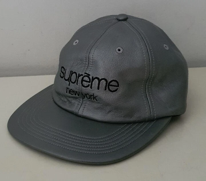 Cappello Cap In Pelle Classico Con Logo FW16 Supreme A 6 Pannelli Argento Raro