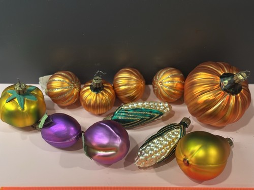 11 VTG Neiman Marcus Blown Glass Fall Harvest Ornaments Pumpkins Corn + Fruit - Picture 9 of 9