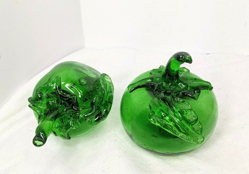 Hand Blown Green Art Glass Vegetables Pepper And Tomato MCM Boho - Picture 5 of 12