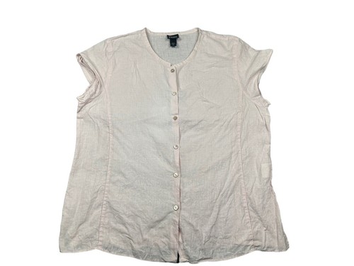 Eileen Fisher Top Blouse Button Front Pink 100% Irish Linen Normcore Medium
