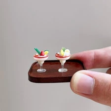 4 pcs set 1:12 miniature dessert fruit ice cream yogurt cake Cocktail Strawberry