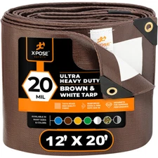 12' x 20' Brown/White Ultra Heavy Duty Tarp - 20 Mil