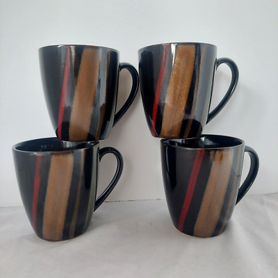 Set of Sango Avanti Black 10 oz Coffee Mugs Pattern 4721 Ceramic