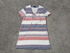 Fab'rik Shirt Dress Women's Small Lace Up Neckline Striped Lined Sheath Casual