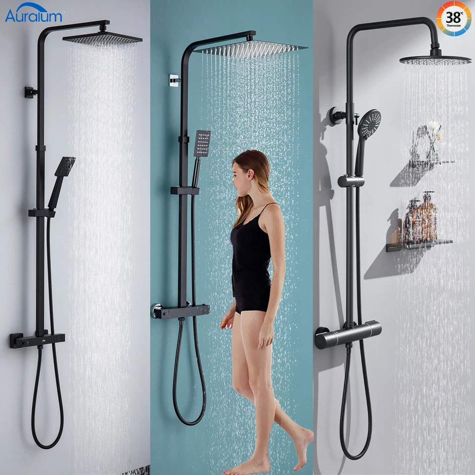 AURALUM MAX Duschsystem mit Thermostat Duscharmatur Regendusche Duschset Handbrause Dusche