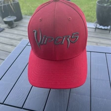 Vipers Script in Gray on Red Hat Cap Yupoong S-M Flex Fit EUC