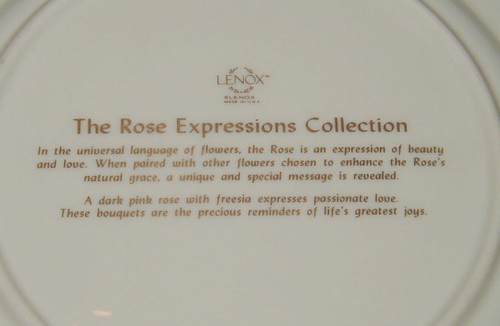OLDER LENOX CHINA ROSE EXPRESSIONS COLLECTOR PLATE, FLOWER DECOR, USA - Picture 3 of 3