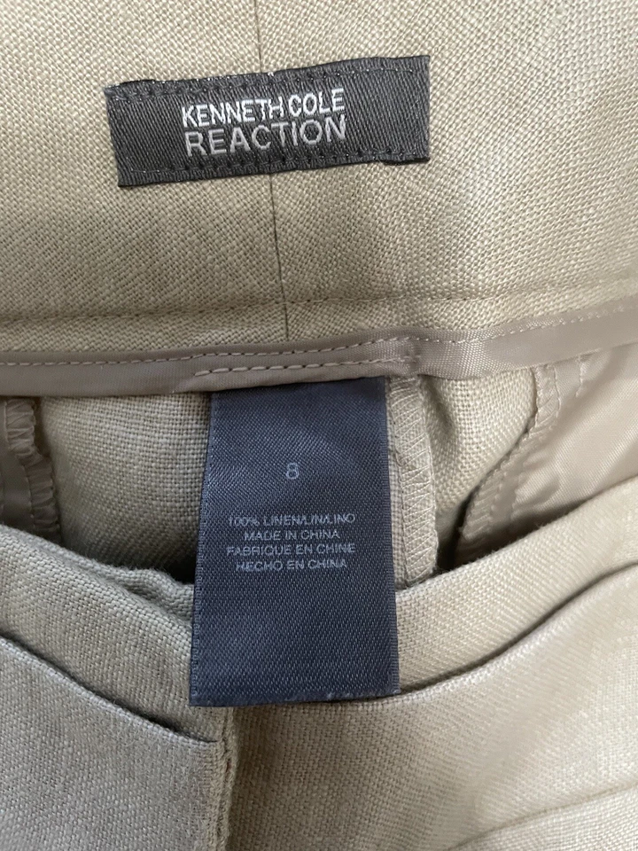 Kenneth Cole Reaction 100% Linen Wide Leg Crop pants Tan size 8  Travel Cruise — 第 3/3 张图片