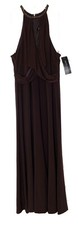 ANNE KLEIN Brown Beaded Keyhole Ruched Draped Pleated Jersey Knit Midi Dress 10