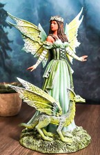 Amy Brown Fantasía Ébano Hada Joya del Bosque Con Mascota Camuflaje Dragón Figura