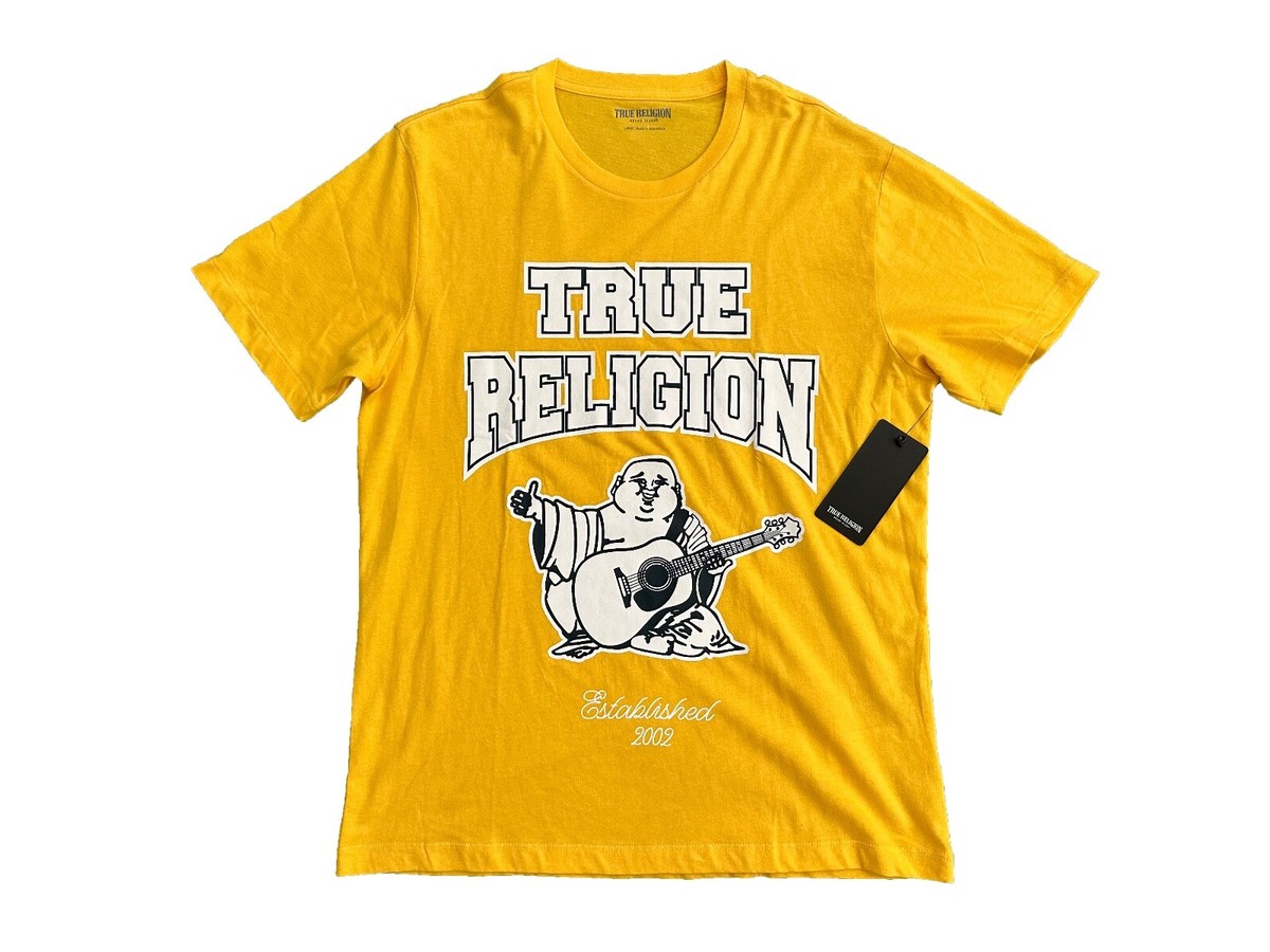 black and yellow true religion shirt
