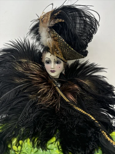 Unique Creations Fabulous Lady Face Mask Wall Art Hanging Feathers Earrings