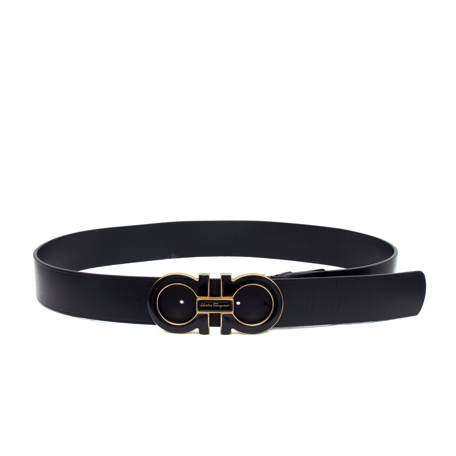 Salvatore Ferragamo Black Gancini Leather Wide Belt Size 40 for Men