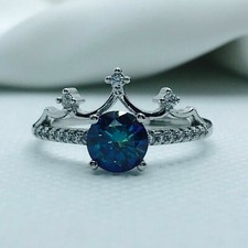 Elegant Pronged 1.30 Carat Round Blue Sapphire White Cubic Zirconia Shiny Ring