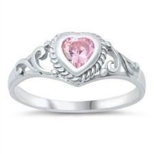 Anillo Promesa Corazón Remolino Filigrana Plata de Ley .925 Tallas 1-12