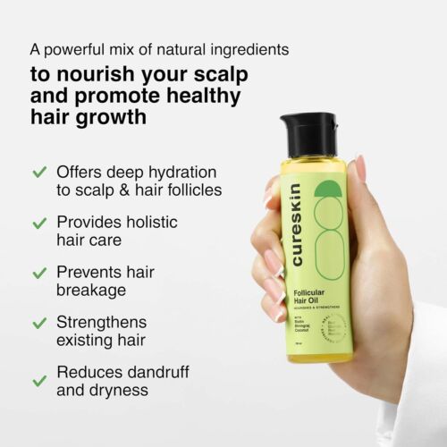 Cureskin Follicular HairOil Nourishes Strengthens Biotin Bhringraj Coconut 100ml - Picture 2 of 5