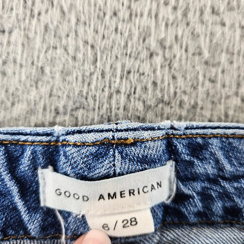 Good American Jeans Womens 6 (28x27) Blue Good Curve Straight Raw Hem Distressed - Picture 5 of 17