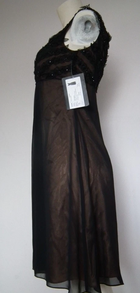 JS BOUTIQUE Laurel Leaf Black/Brown Bead Over Lace Evening Dress Size UK 8 - Image 2 of 4