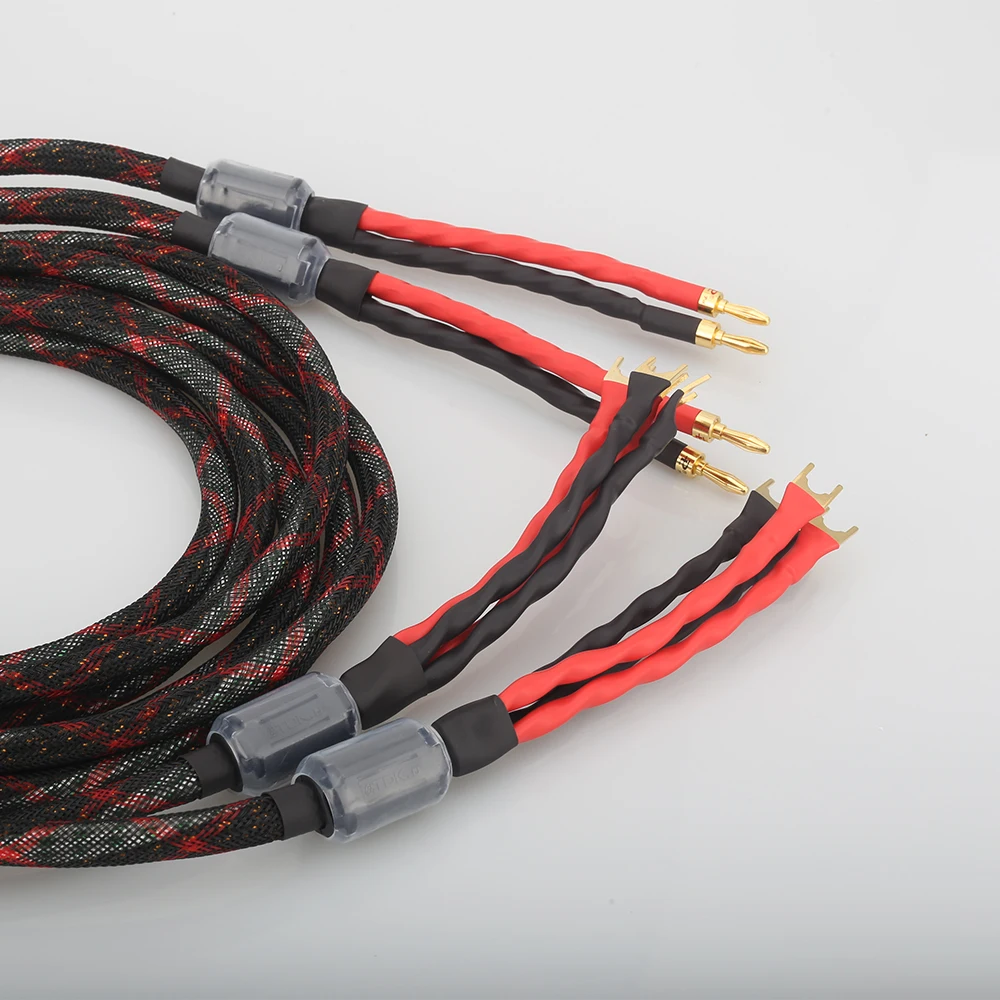 Pair Audiophile HiFi Speaker Cable Banana Spade Plug Biwire