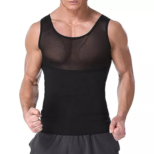 GILET DA UOMO BODY SHAPER SLIMMING PANCIA PETTO COMPRESSIONE T-SHIRT TANK TOP CINTURA - Foto 21 di 36