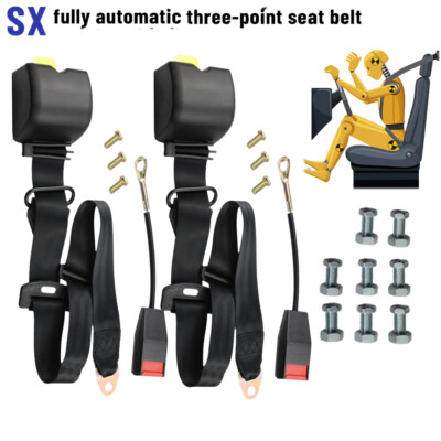 2x Retractable 3 Point Safety Seat Belt Straps Car Belt Kit