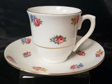 Pair of Colclough Bone China Petite Flowers Cup and Saucer White With Gold Trim