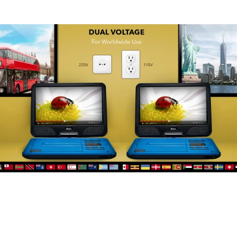 IMPECCA 10.1" Portable DVD Player 270° Swivel Screen USB/SD 5 Hour Playback Blue - Image 3 of 4