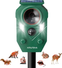 Solar Ultrasonic Animal Repellent Outdoor, Deer Repellent for Yard with RIP Sens