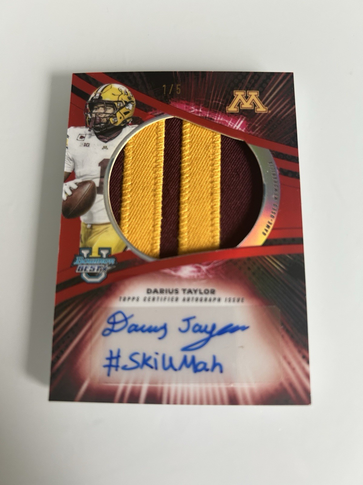 Bowman Best Minnesota Gophers Darius Taylor Auto Game Worn Patch /5 Inscription