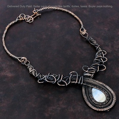 Christmas Deal Copper Blue Scheelite Stone Chain Wire Wrapped Necklace Jewelry