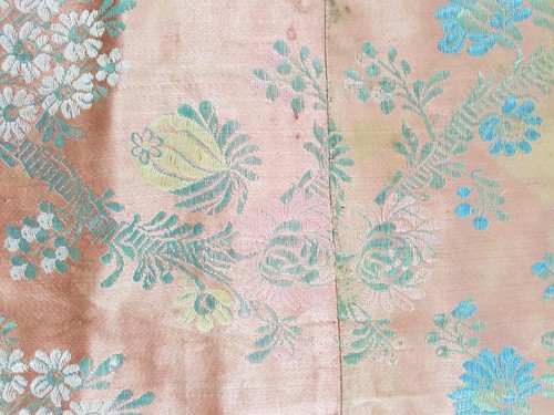 Colcha floral brocado de seda francés vintage con borde con volantes 230x222cms - Imagen 8 de 11