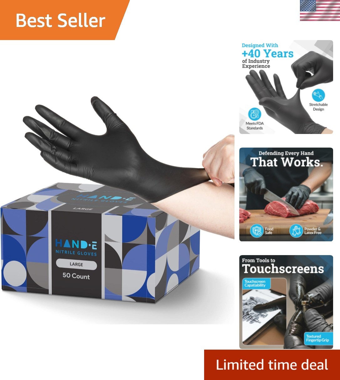 Guantes desechables de nitrilo negro grandes, 50 unidades - barbacoa, tatuaje, tinte para el cabello, cocina...