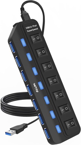 USB Hub 3.0,7-Port Splitter with 3ft Long Cable and 3FT, 7-Port