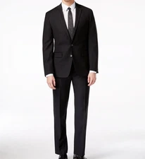 Ryan Seacrest Men Black Slim Fit Wool Suit 2-Piece Jacket Pants 36R, 32W 30L