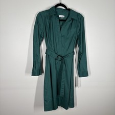 Calvin Klein Women SZ 6 Green Long Sleeve Belted Midi Collared Shirt Dress NWT