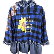 American Eagle Plaid Flannel Shirt womens Size XXL Tunic Custom Details Boutique