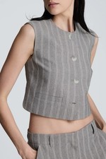 KENNETH COLE Women  s Grey Pinstripe Boxy Vest Size L NWT 119.00 