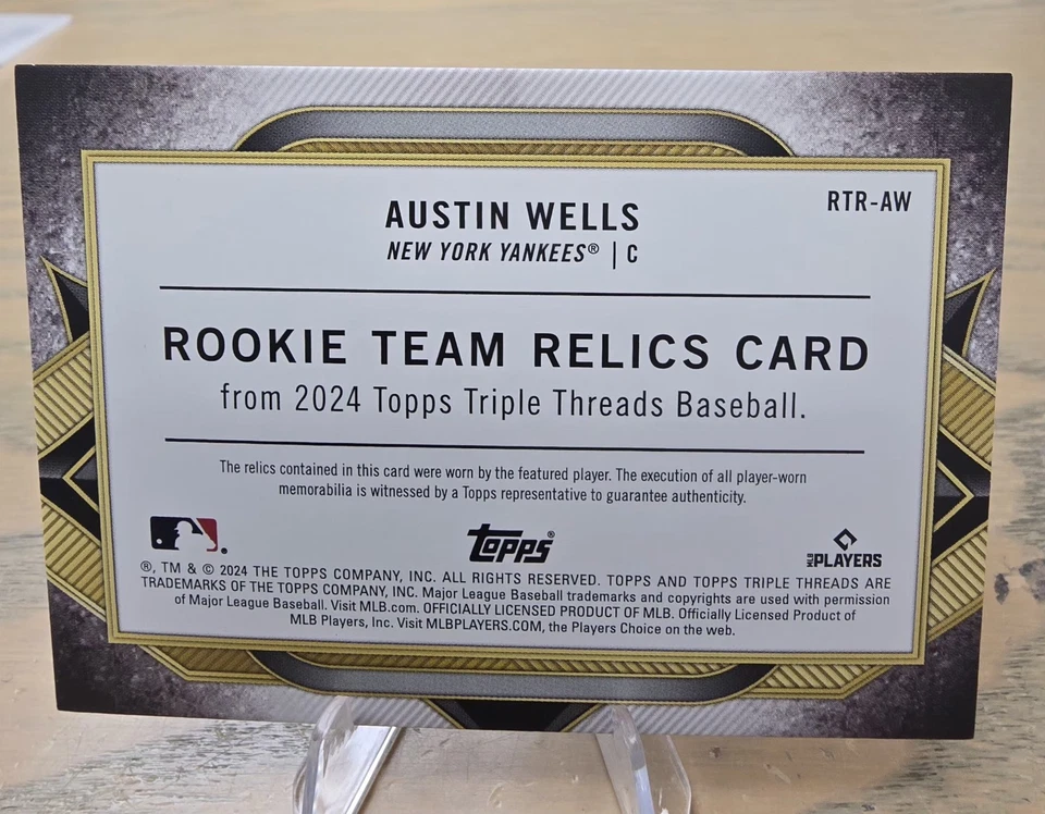 2024 Topps Triple Threads AUSTIN WELLS RC 3 Colores Juego Usado Triple Reliquia/27 Foto 2 de 2