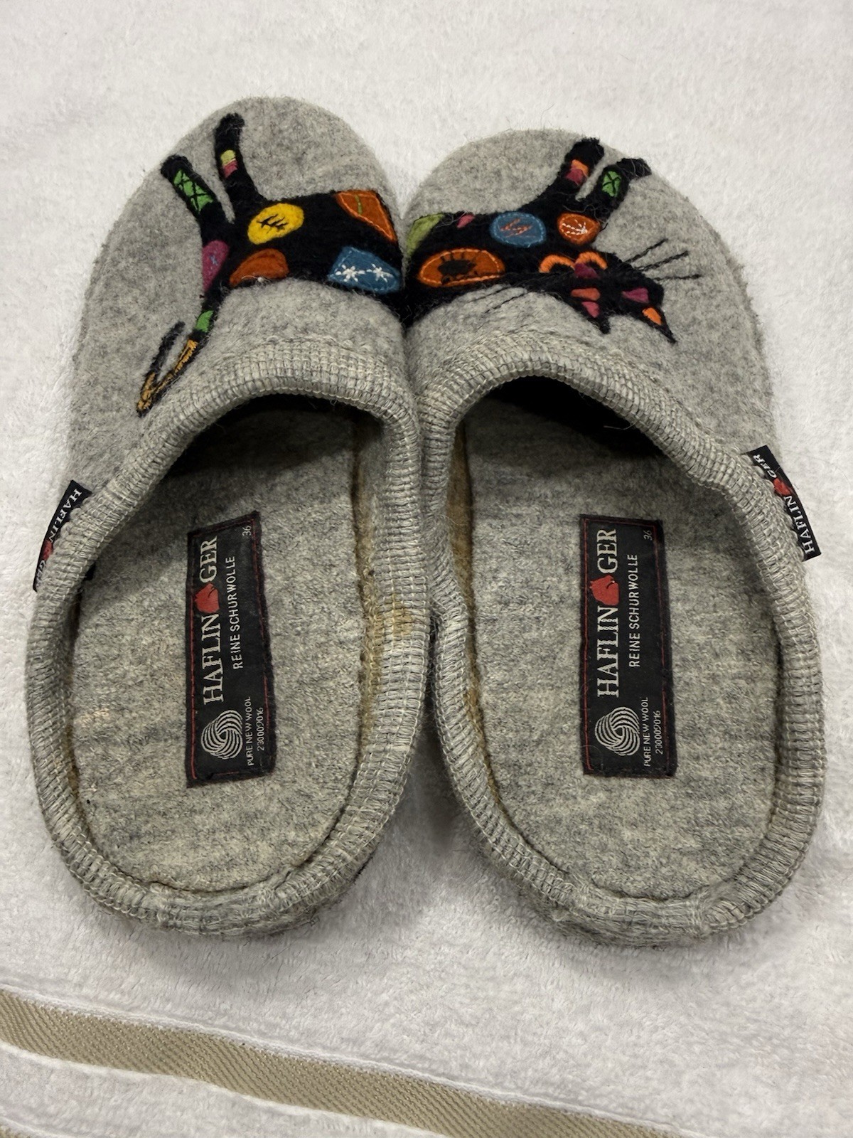 Haflinger Wool Slippers Gray Patchwork Cat Mule C… - image 2