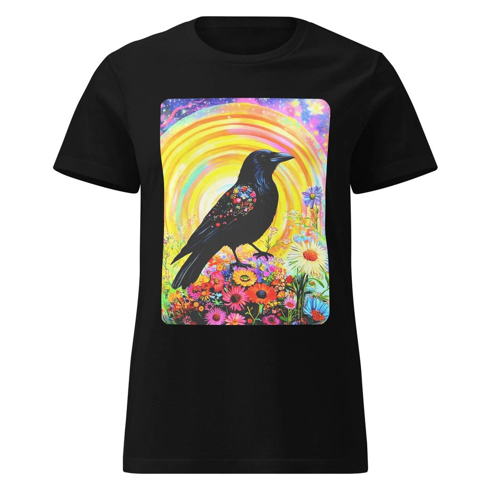 Camiseta Raven Estrellas Flores Silvestres Arco Iris Mágico Espiritual Colorido Gráfico Camiseta Foto 3 de 4