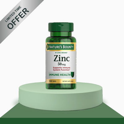 Nature's Bounty Zink Supports Immune Health 50mg - 100 ct Caplets (2 PACK)