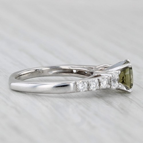 1.42ctw Verde Turmalina Anillo con Diamante 18k Oro Blanco Talla 4 Compromiso - Imagen 5 de 10