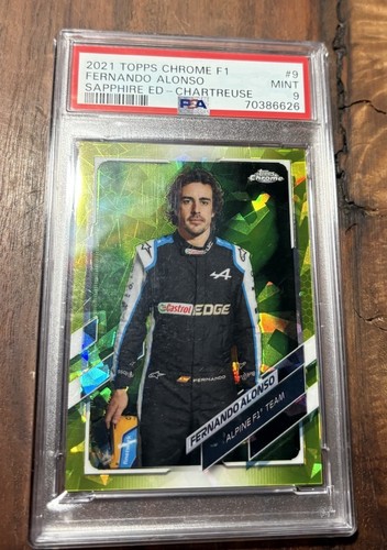FERNANDO ALONSO 2021 Topps Chrome F1 CHARTREUSE SAPPHIRE EDT#9 &/199 PSA 9🟢⭐️🏁 - Picture 2 of 4