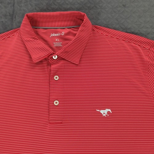 SMU Mustangs Polo Shirt Johnnie-O Striped Embroidered Red Short Sleeve Men XL