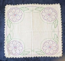 Square Table Linen 21” Embroidered Centerpiece Topper Flowers Multi Colored Lace